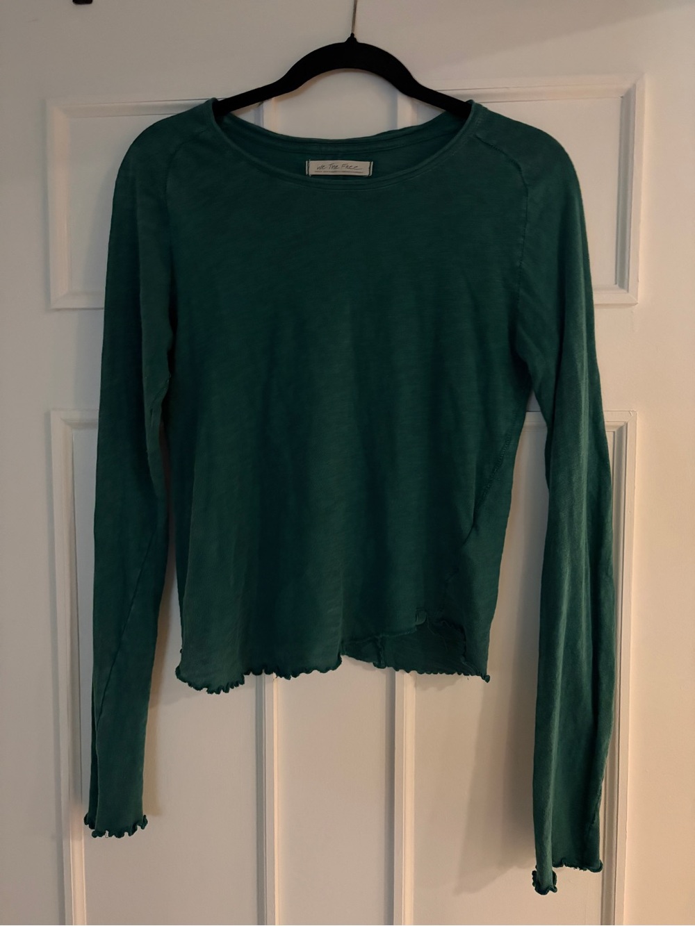 Freepeople We The Free Green Long-Sleeve Ribbed Crew Tee